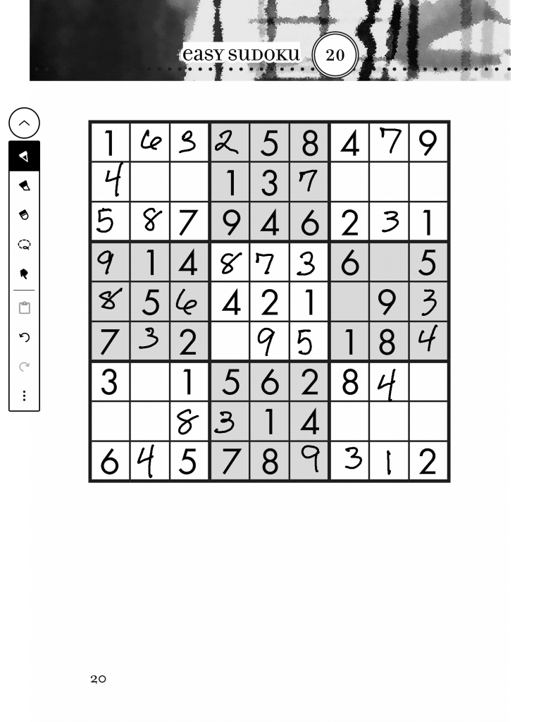 page with Sudoku puzzle